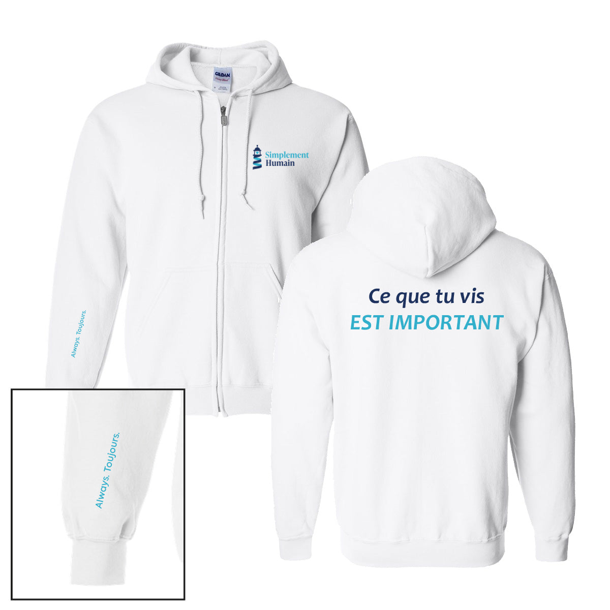 Hoodie Zip "Important" - Simplement Humain