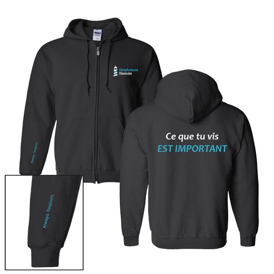 Hoodie Zip "Important" - Simplement Humain
