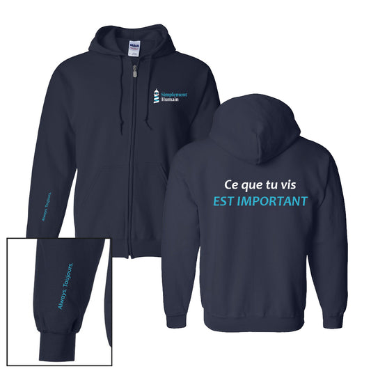 Hoodie Zip "Important" - Simplement Humain